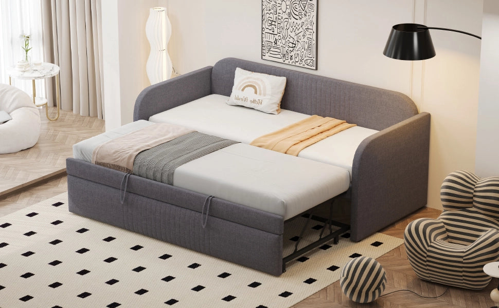 Letto a divano estraibile in lino grigio 90x190 cm