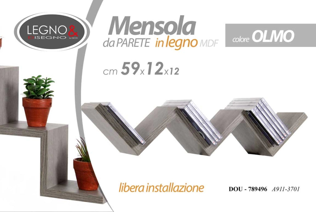 MAURY'S MENSOLA ZIG ZAG DIMENSIONI 59X12X12 CM IN COLORE OLMO