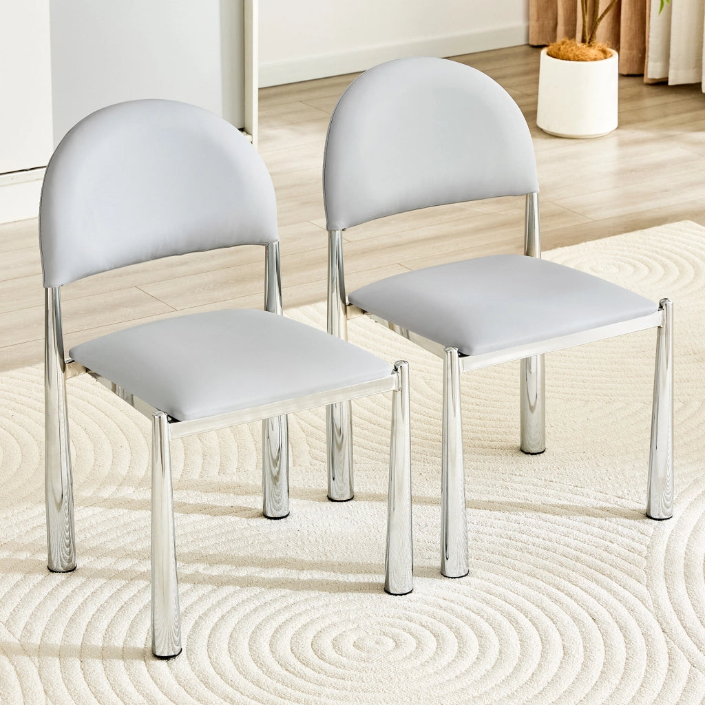 Set di 2 sedie da pranzo moderne in PU grigio chiaro con gambe in metallo, 80 cm