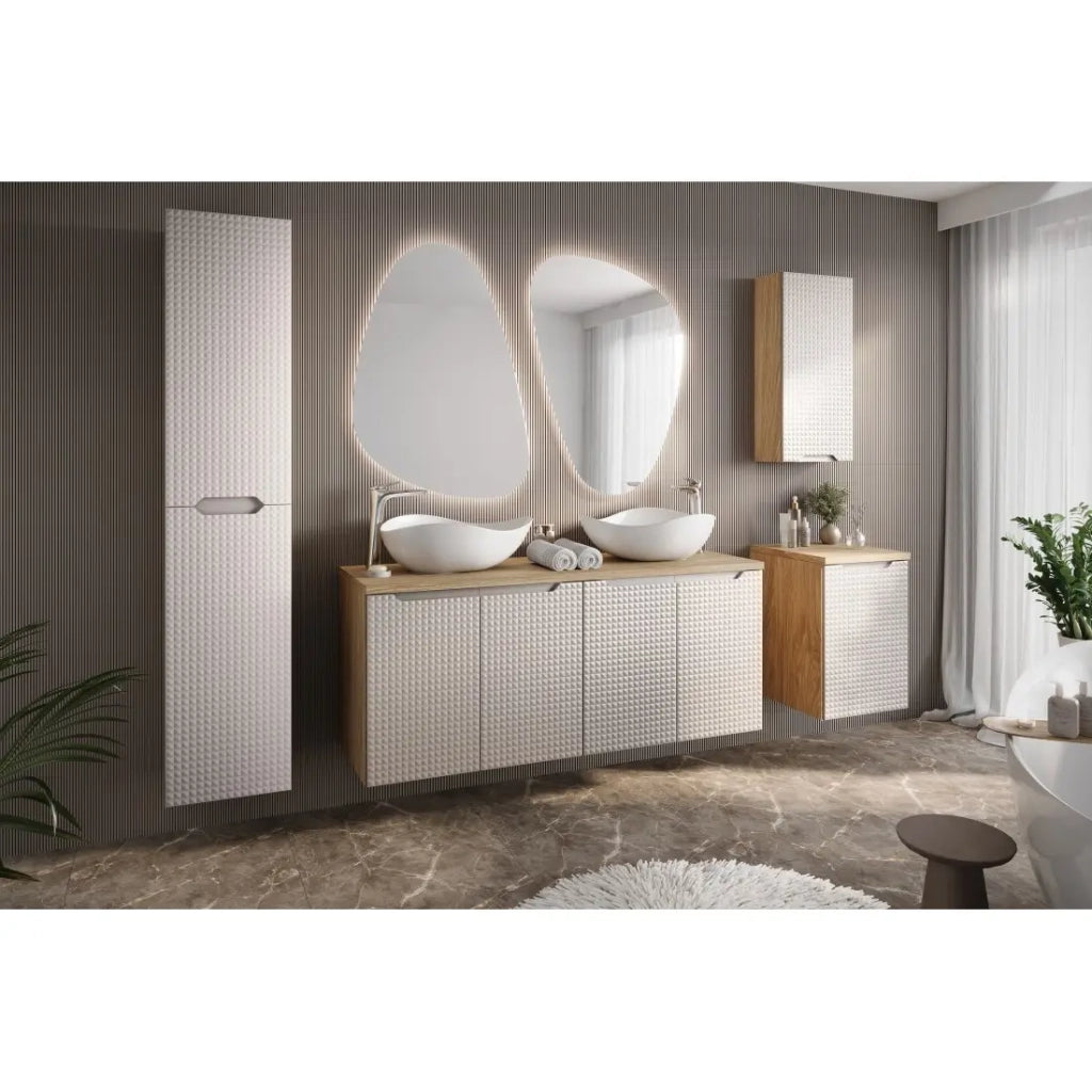 Mobile da bagno VELNIA – 1 porta – 35 x 19 cm – Colori rovere chiaro e beige – Da appendere