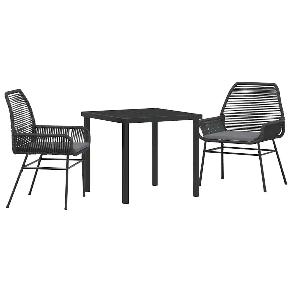 Set da Pranzo per Giardino con cuscino 3 pcs Nero polyrattan 3380869