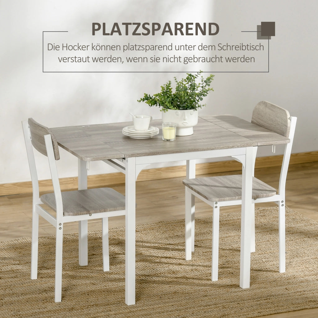 Set tavolo da pranzo con 2 sedie, piano pieghevole salvaspazio, per cucina e sala da pranzo, in MDF, naturale