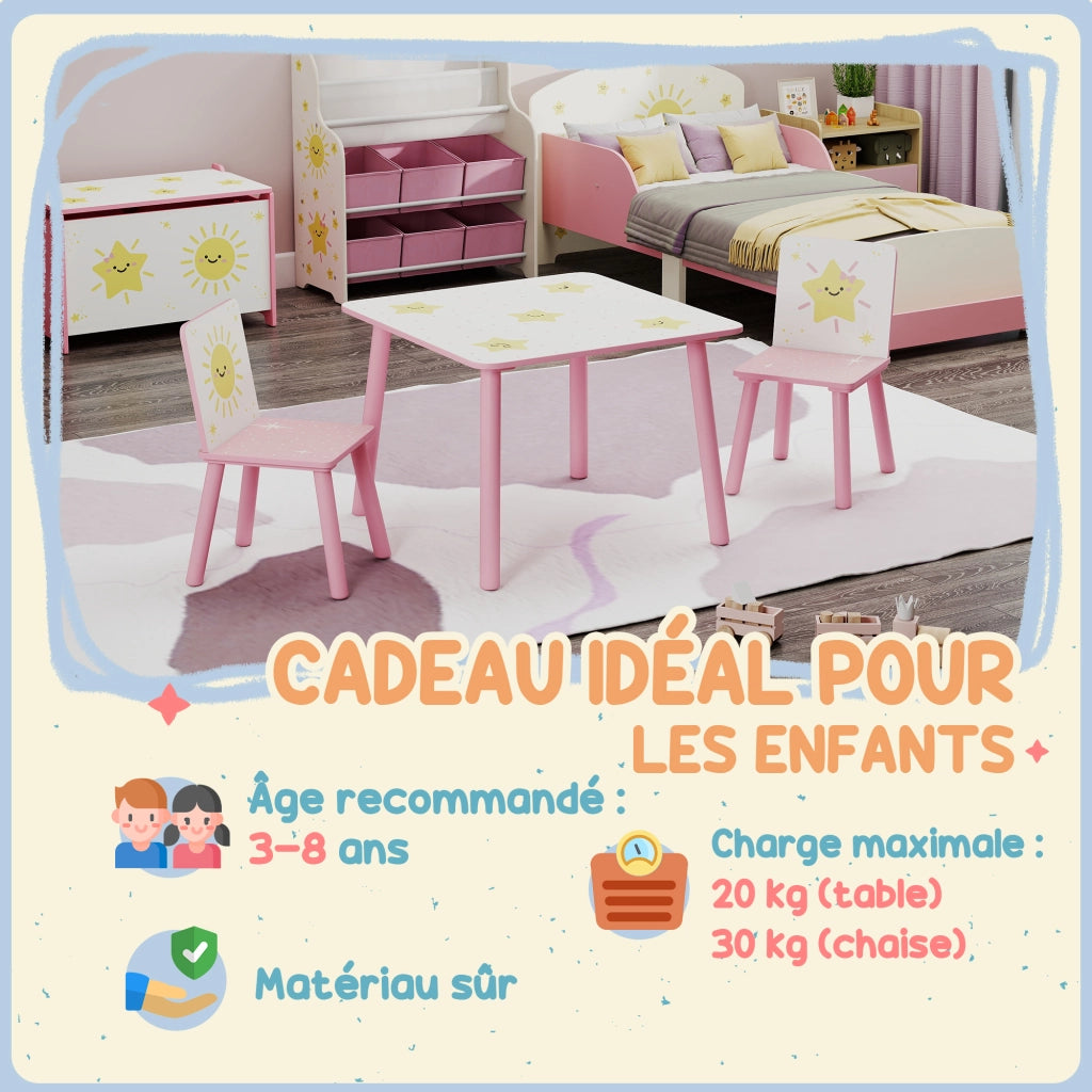 Tavolo bambini con 2 sedie ¨C zephmum ¨C legno rosa 60x60x44 cm