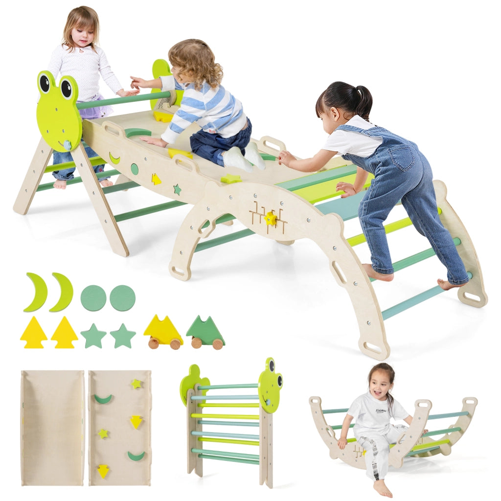 Giochi da arrampicata per bambini con rampa-Set montessori in legno a tema rana con gioco del labirinto Verde