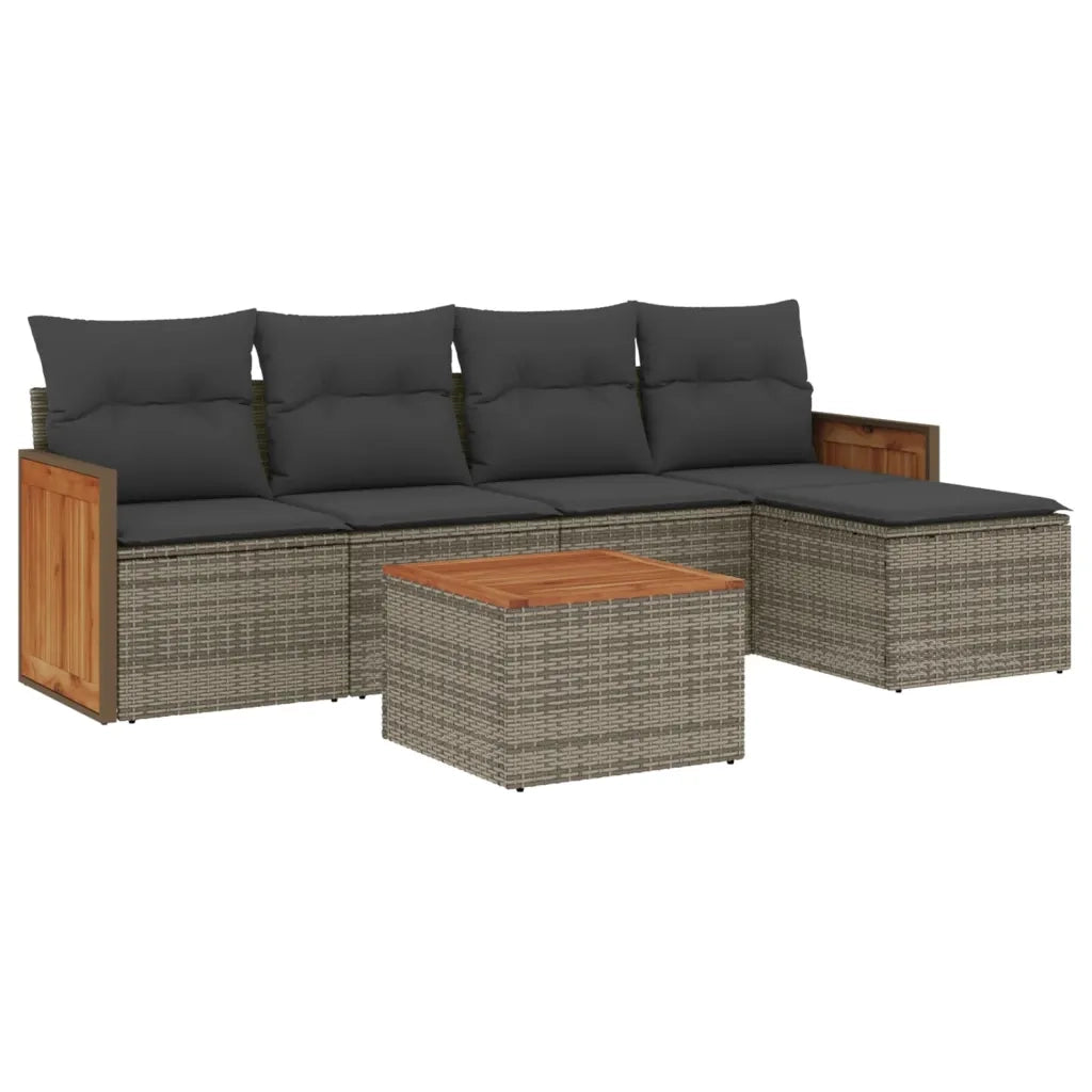 Set Divano da Giardino 6 pz | Set Salotto da Giardino con Cuscini Grigio in Polyrattan