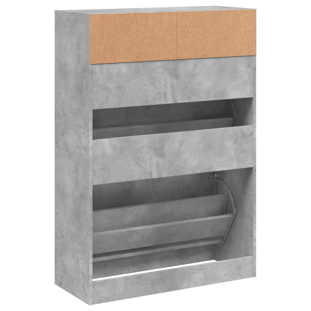Scarpiera 2 Cassetti Ribaltabili-Scaffale per scarpe Grigio Cemento 80x34x116 cm