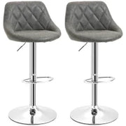 Set 2 Sgabelli da Bar con Altezza Regolabile, Base in Metallo e Seduta Finta Pelle, Sgabelli Alti Moderni Girevoli con Schienale e Poggiapiedi 46x48x83-104cm, Grigio Scuro