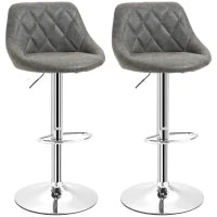 Set 2 Sgabelli da Bar con Altezza Regolabile, Base in Metallo e Seduta Finta Pelle, Sgabelli Alti Moderni Girevoli con Schienale e Poggiapiedi 46x48x83-104cm, Grigio Scuro