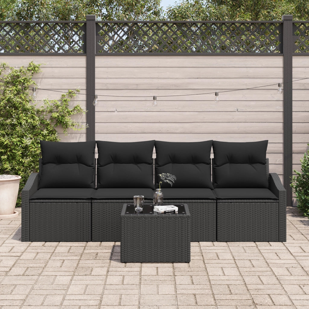 Set da pranzo da giardino a 5 pezzi con cuscini in rattan nero