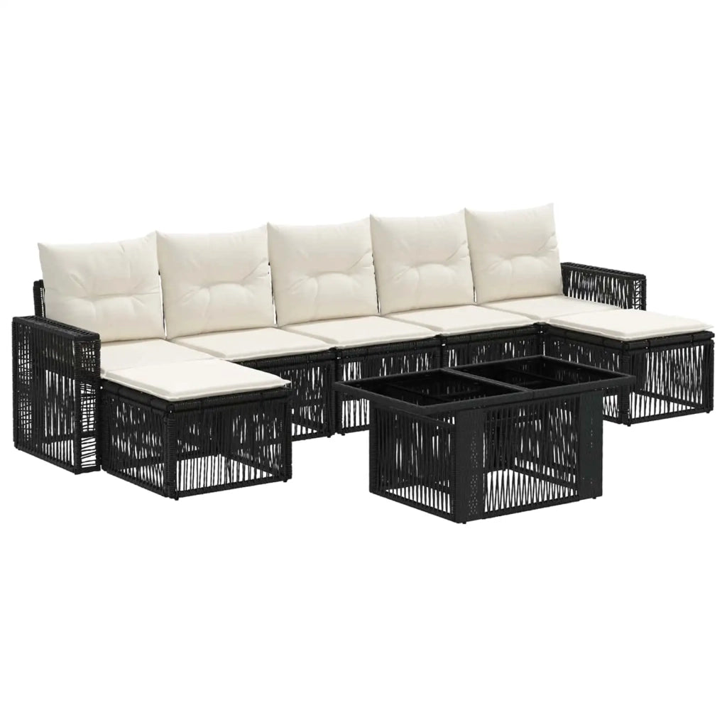 Set Divano da Giardino 8 pz Nero e Bianco Crema polyrattan 3436831
