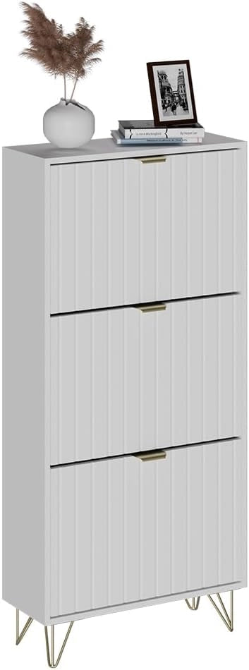 Armadio per le scarpe Helge, Bianco, 60 x 128.5 cm 3 scomparti, per la conservazione e l’organizzazione delle scarpe nell’ingresso