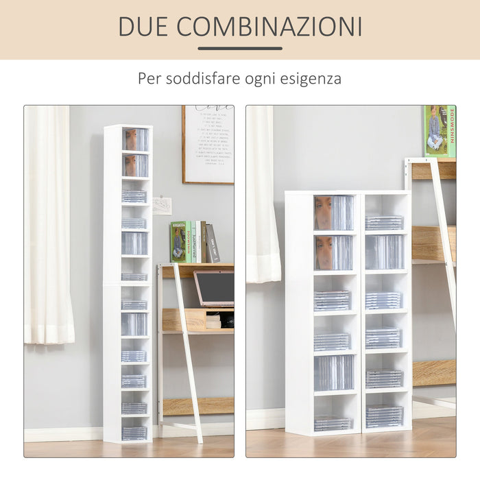 Set 2 Pezzi Mobile Libreria Porta CD 21x19.2x88,3 cm in Legno Bianco