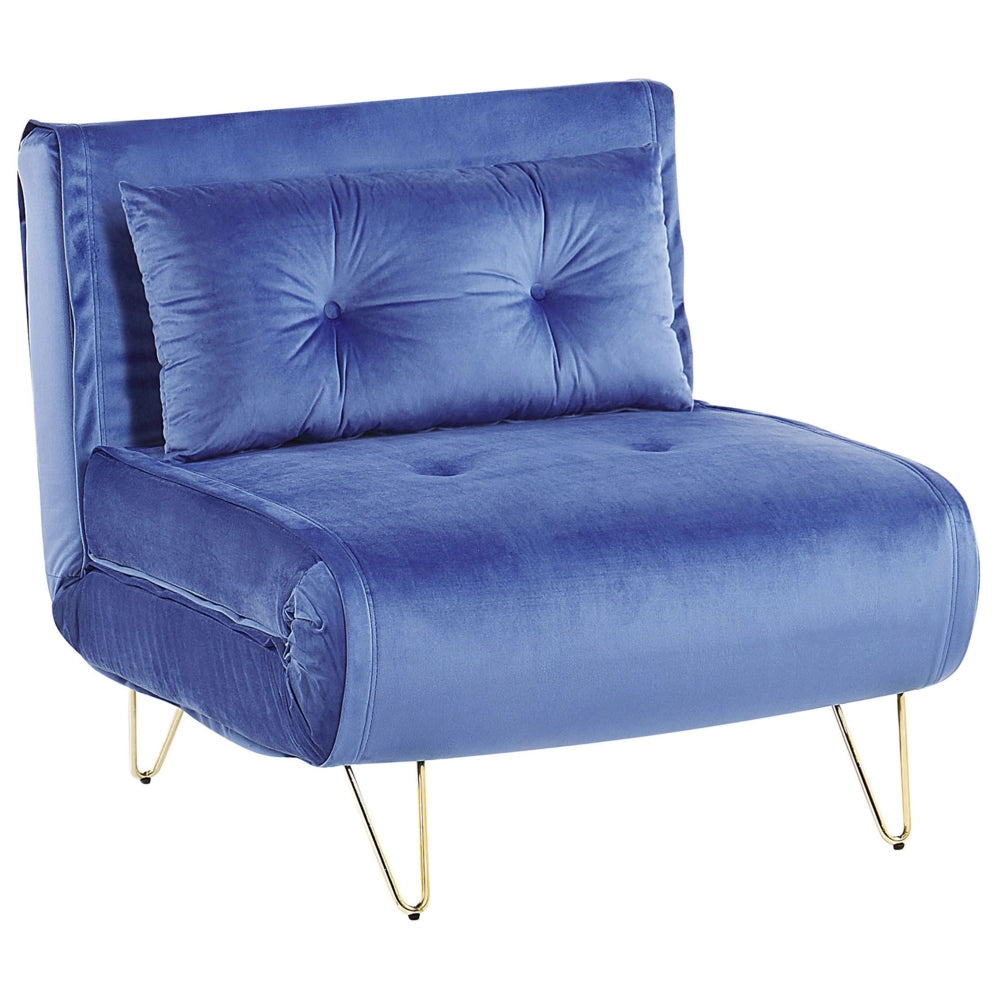 Divano letto piccolo in velluto blu navy 1 posto letto pieghevole senza braccioli con cuscino gambe in metallo dorato glamour
