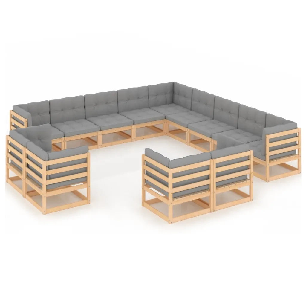 Set Divani Giardino 13 pz con Cuscini in Legno Massello di Pino 3077014