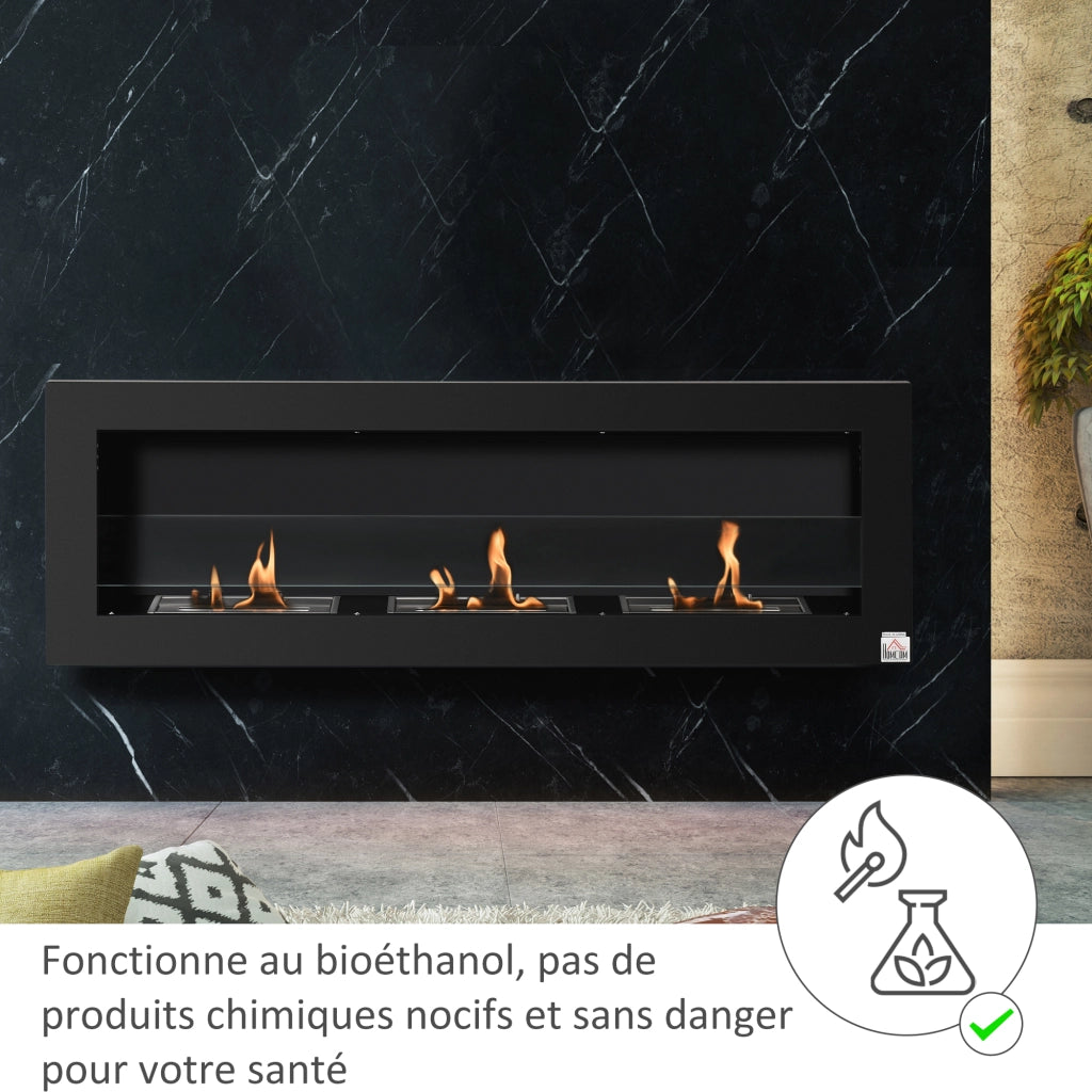 Caminetto a bioetanolo ¨C Minimal ¨C Nero, Acciaio Inox, 120x15x40 cm