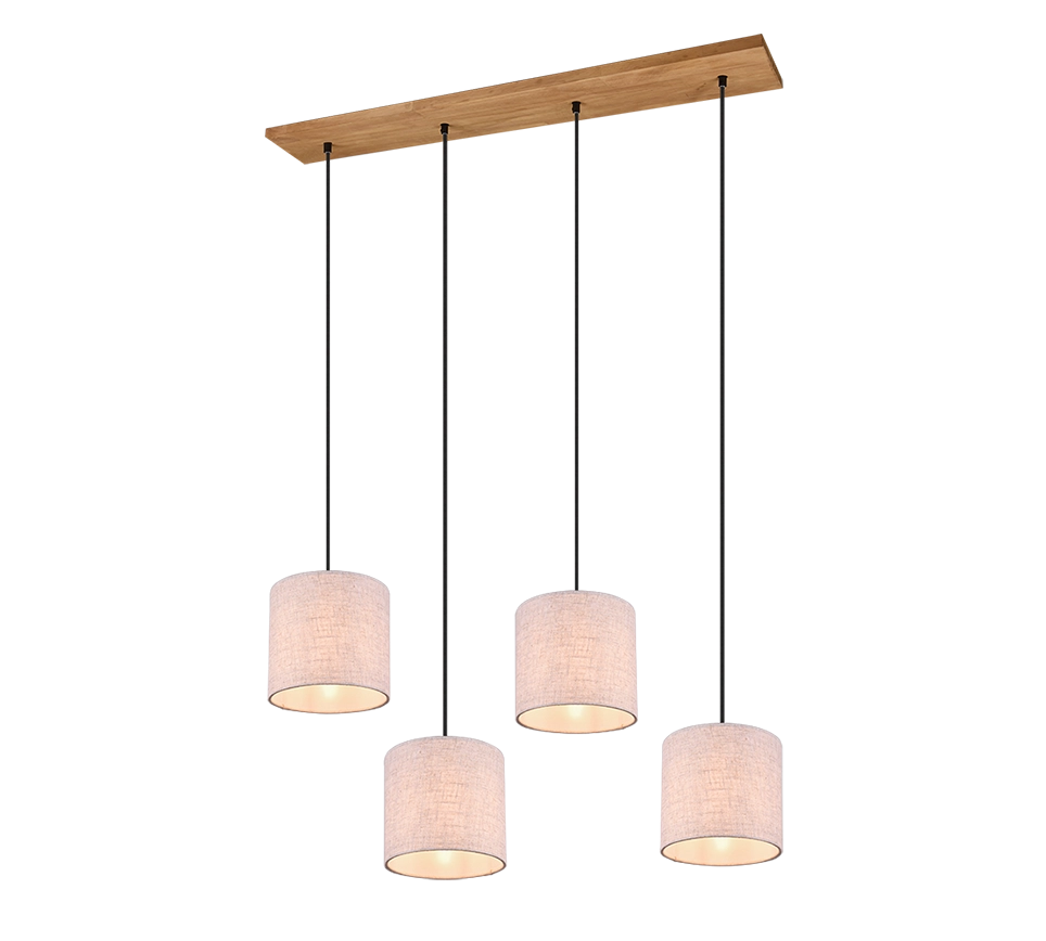 Lampada a sospensione 4 paralumi, legno, sabbia, L 100 cm, Elmau