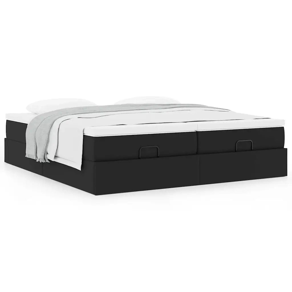 Struttura Letto Pouf con Materassi Nero 200x200 cm Similpelle 3311229