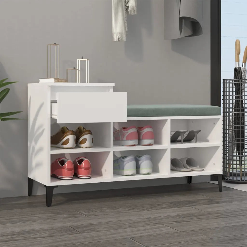 Scarpiera Bianco Lucido 102x36x60 cm in Legno Multistrato 821214
