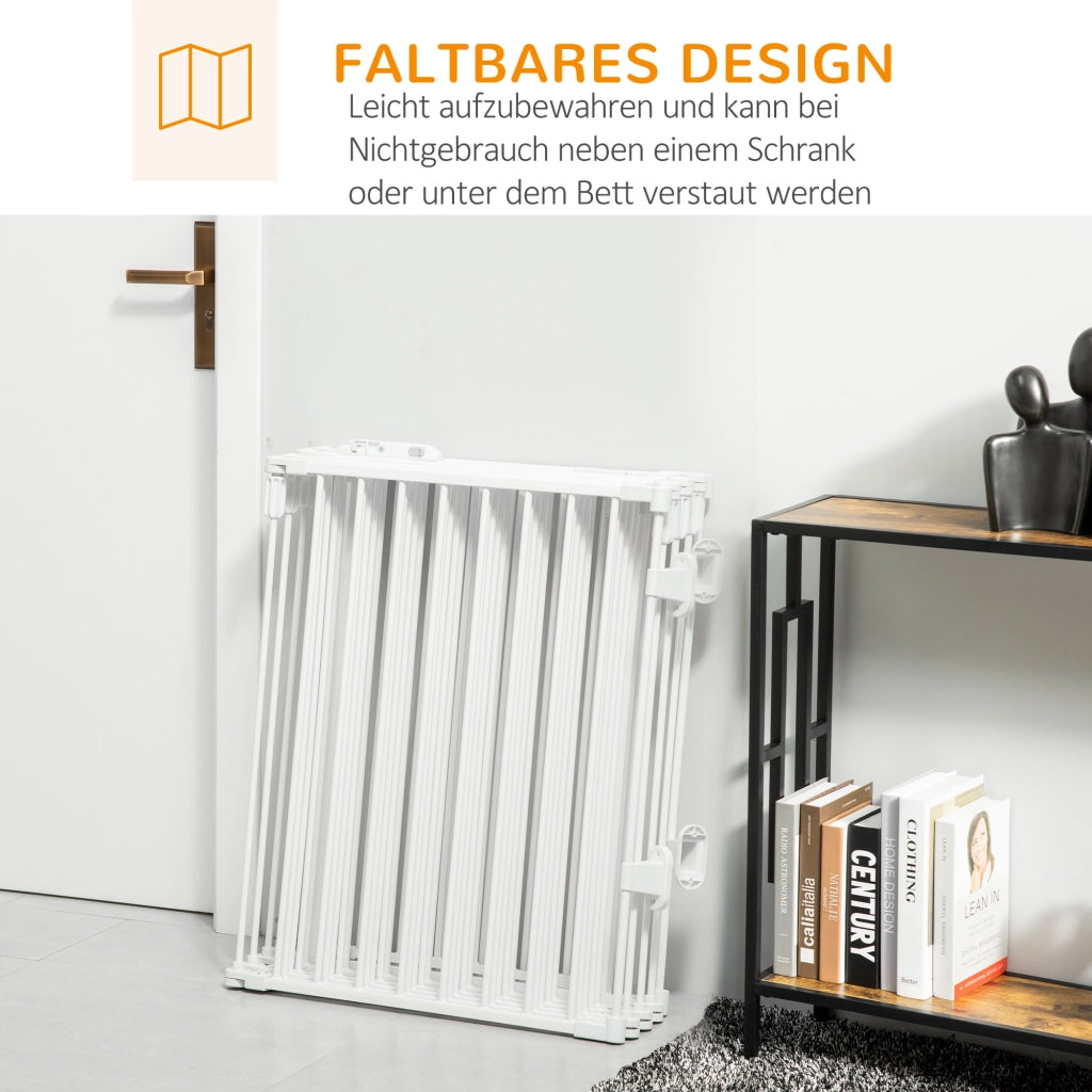 Barriera estensibile a forbice con porta doppia chiusura e autochiusura, pieghevole in plastica bianca 482,5 × 76 cm