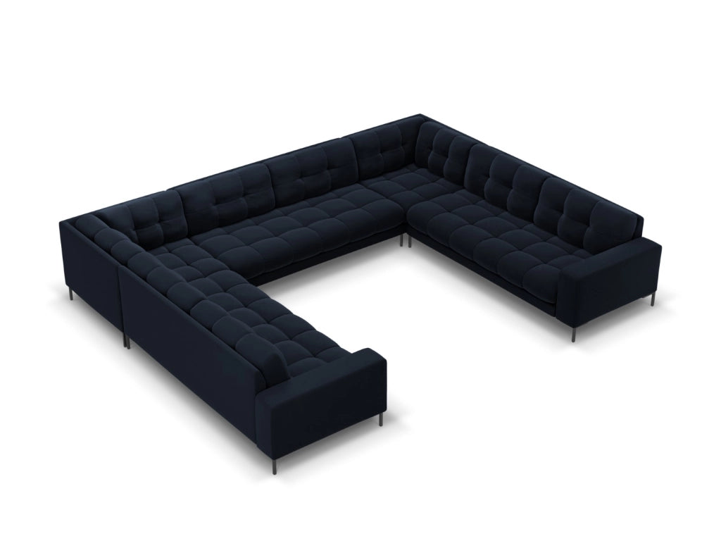 Cosmopolitan Design - Divano panoramico "Bali" 9 posti in velluto blu scuro 