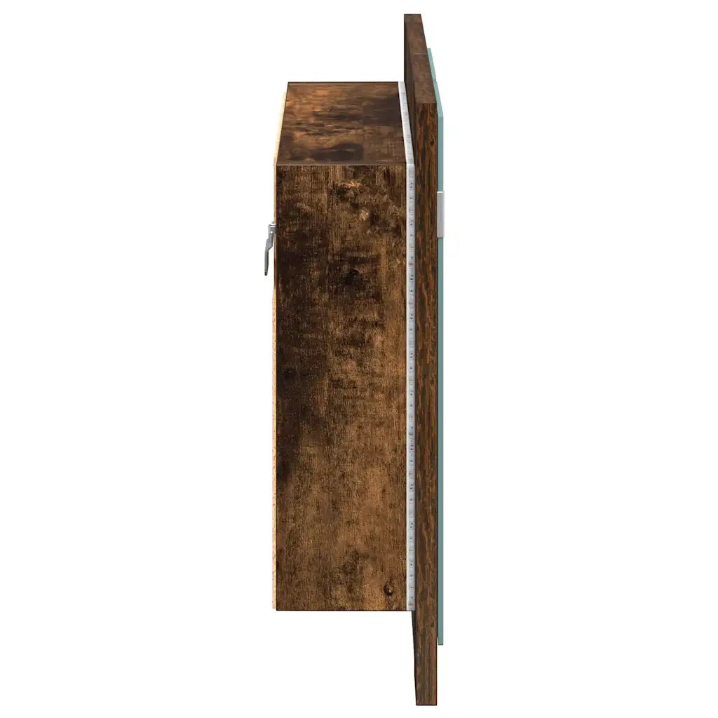 Mobile a Specchio LED-Armadietto a Specchio Rovere Fumo 60x12x45 cm Legno Multistrato