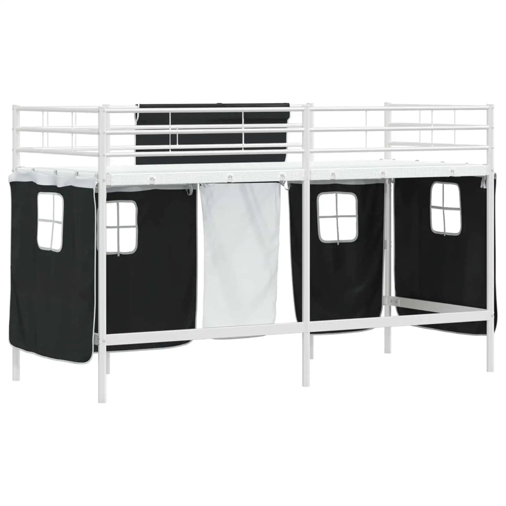 Struttura del Letto Loft per Bambini con Tendine-Giroletto per bambini Bianco e Nero 666007