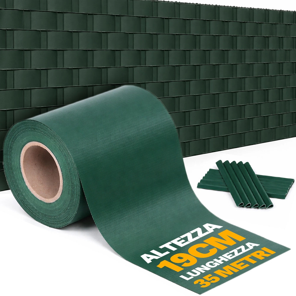 Telo Frangivista in Pvc 19cm x 35mt Oscurante Anti UV per Balcone Giardino Terrazzo Verde