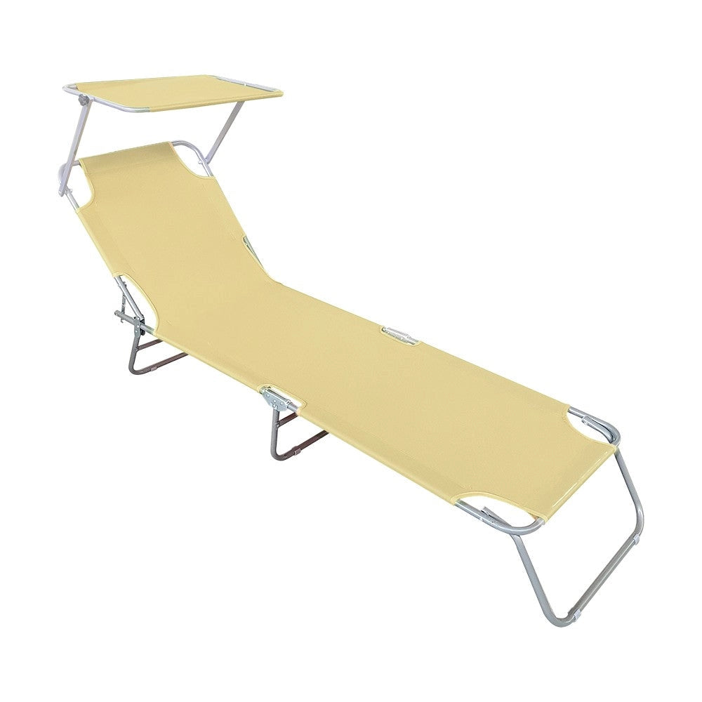Lettino Prendisole Pieghevole con Schienale Regolabile e Parasole Beige