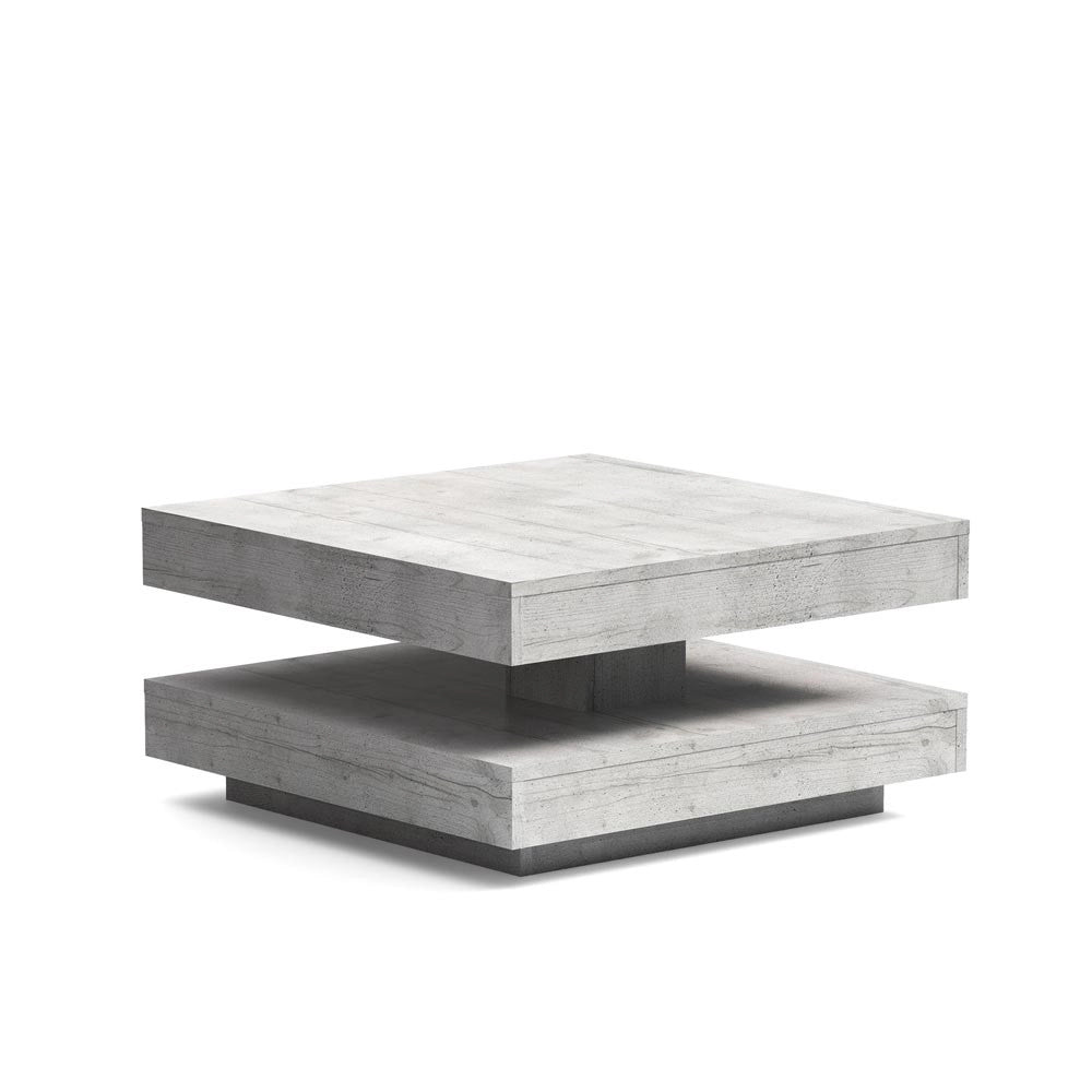 Tavolino da salotto Monolith con doppio piano quadrato girevole colore cemento 67x67 cm