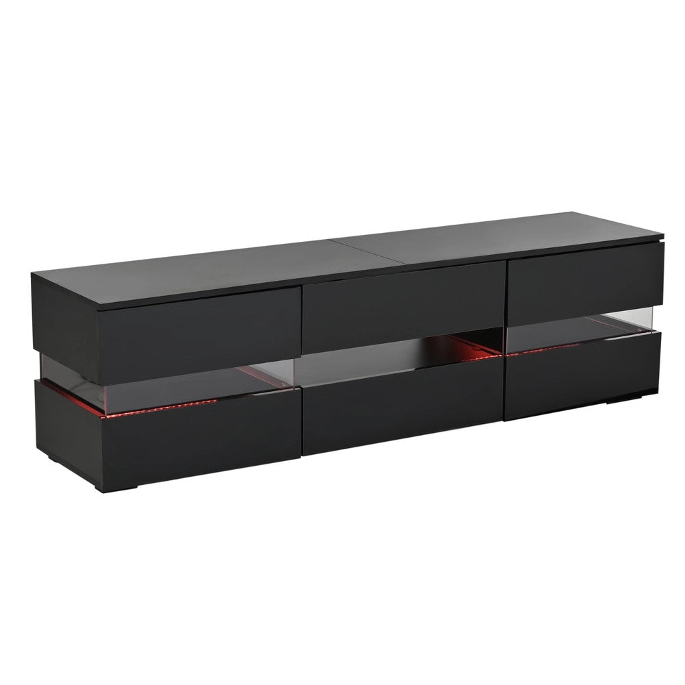 Mobile TV con LED ¨C Xylo ¨C Nero Lucido, 2 Ante, 1 Cassetto, 160x39x45 cm