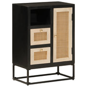 Credenza Nera 55x30x76 cm in Legno Massello di Mango e Ferro