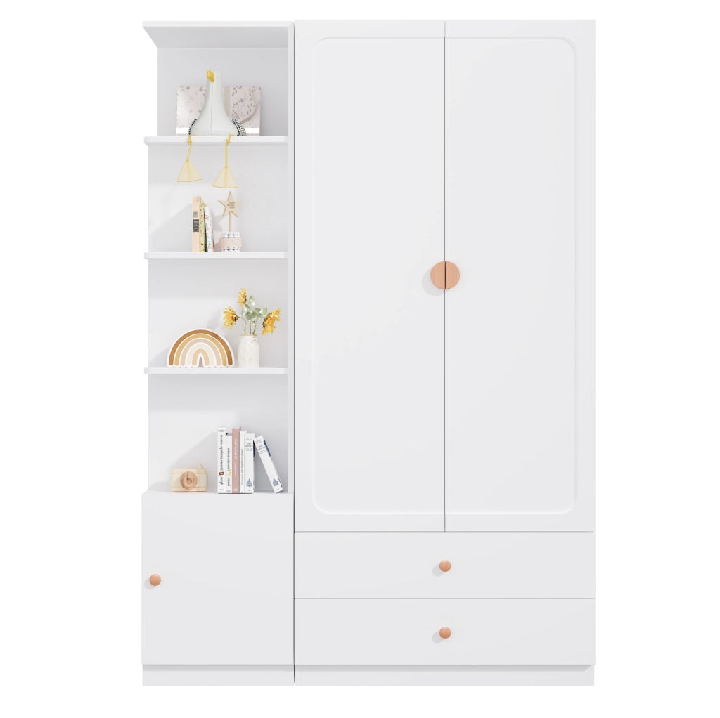 Armadio guardaroba bianco 200 x 135 x 45 cm con 2 aste e 2 cassetti