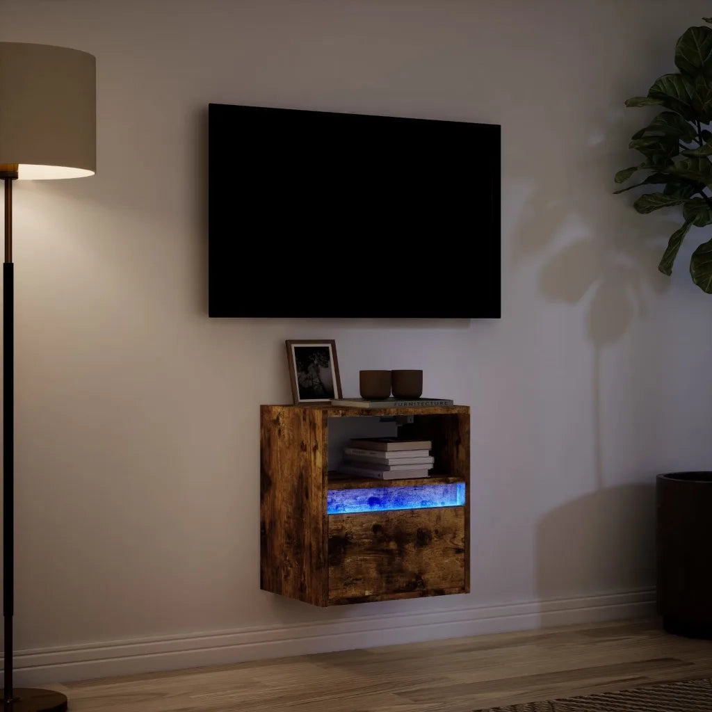 Mobile TV a Parete con Luci LED Rovere Fumo 41x31x45 cm 852321