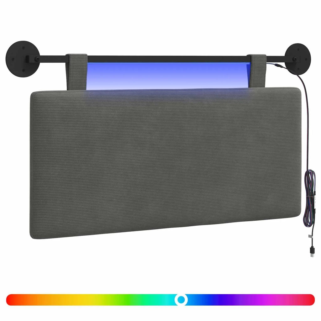 Testiera | Testata sospesa Con luce LED Grigio Scuro Tessuto in Cords