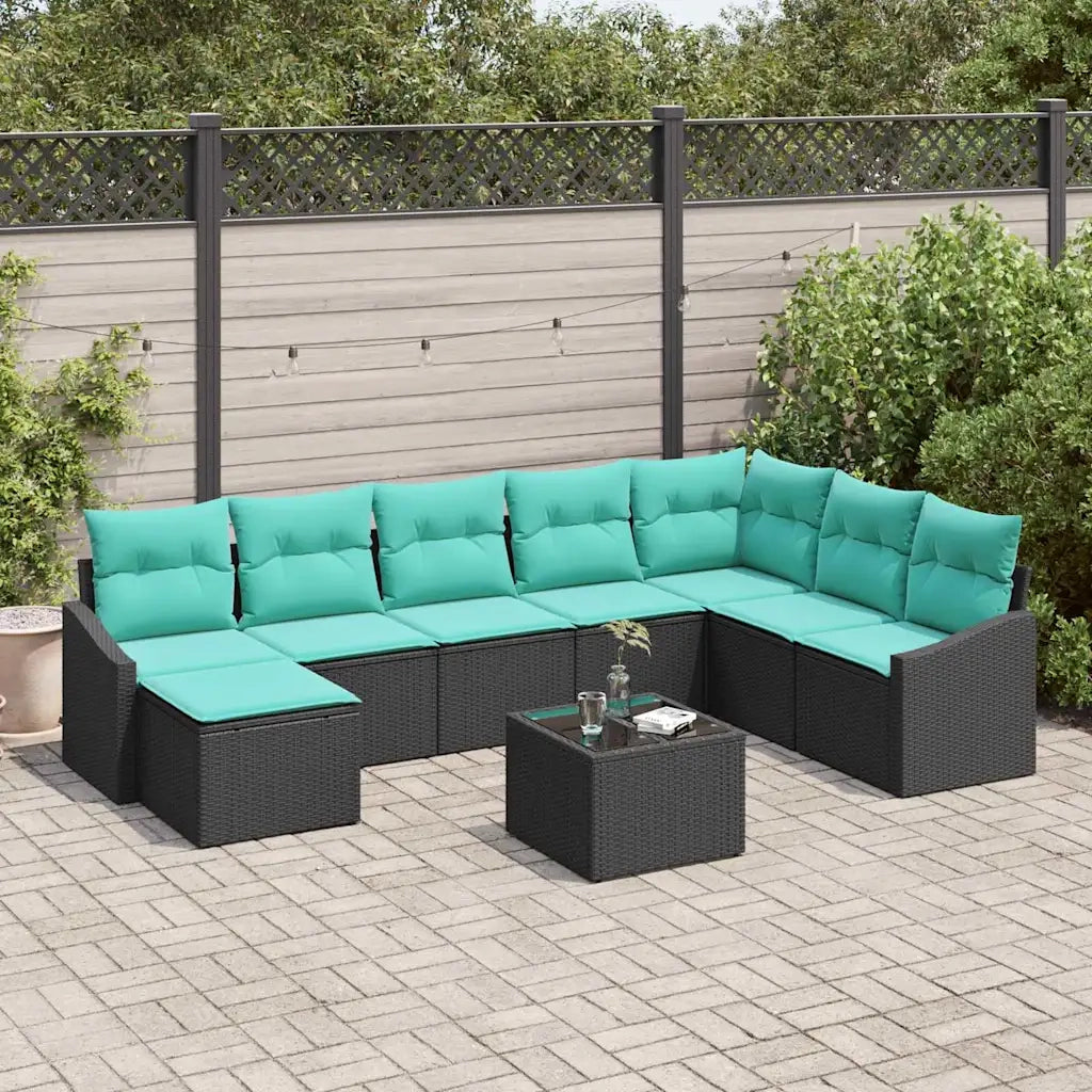 Set di divani con cuscino 9 pcs Nero polyrattan