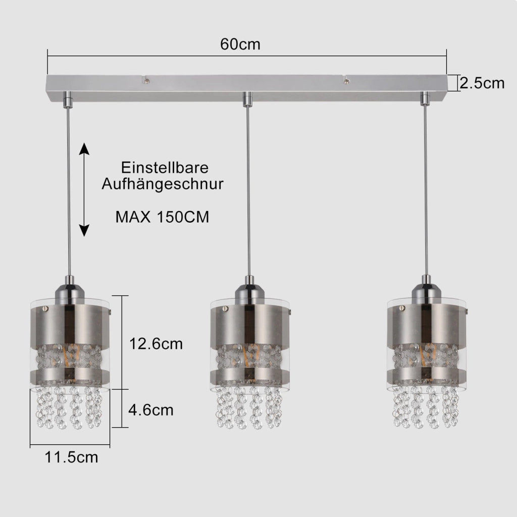 Lampada a sospensione ZMH 3 Luci cristallo E27 stile moderno Altezza regolabile Diametro 60 cm