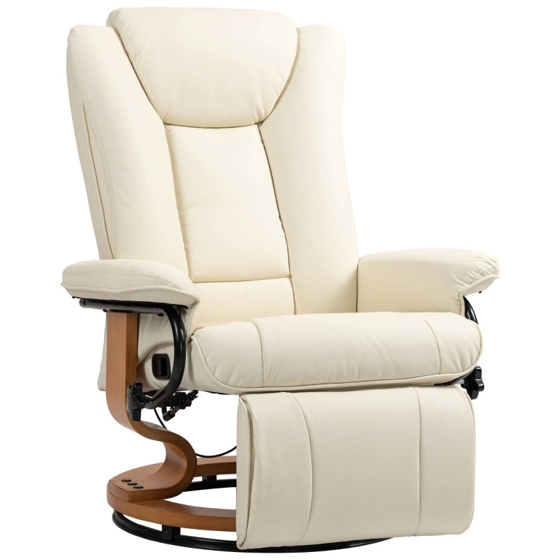 Poltrona relax girevole con funzione reclinabile e poggiapiedi in ecopelle Cream White