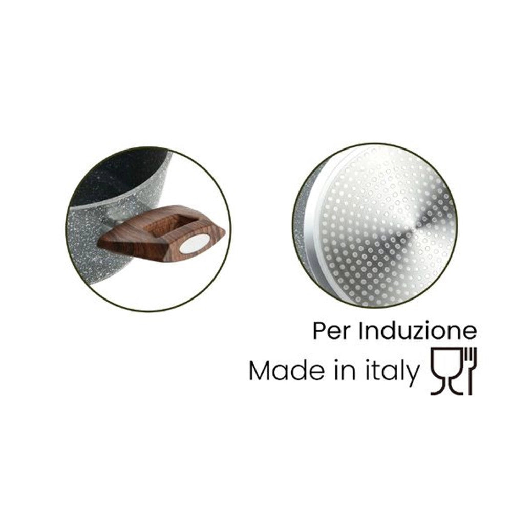 Trade Shop - Casseruola Con 2 Manici Legno Pentola Antiaderente Antigraffio Per Induzione Da ø16 A 24cm -