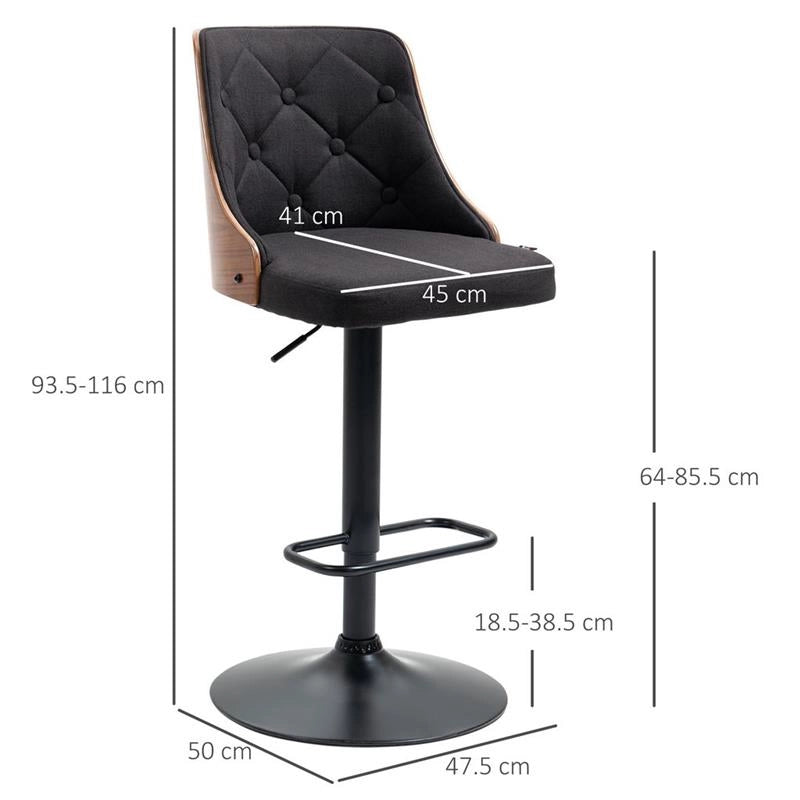 SET 2 SGABELLI GIREVOLI AD ALTEZZA REGOLABILE 47.5X50X93.5-116 CM NERO E NOCE