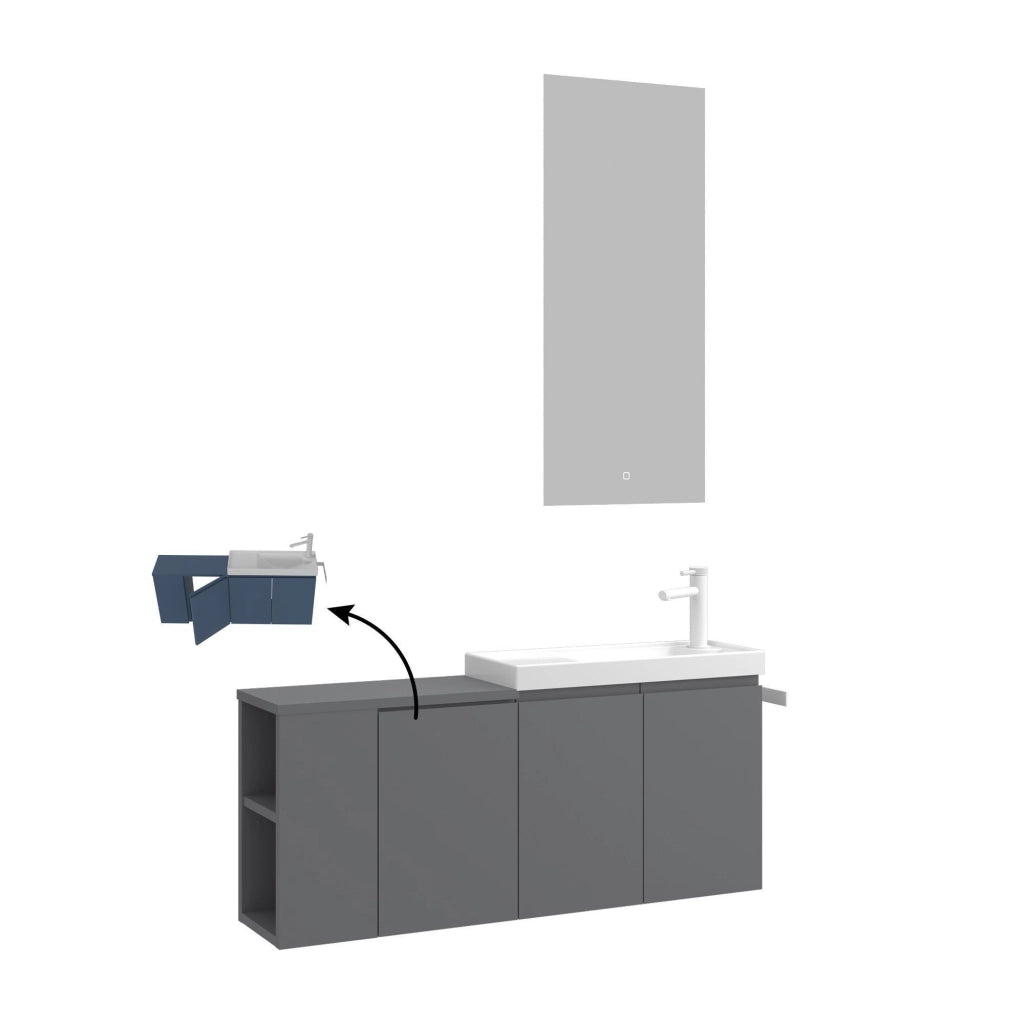 Set mobile lavabo con specchio (2 pezzi) "Ferla 110" - 40 x 22 x 45 cm - Grigio opaco