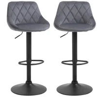 Set 2 Sgabelli da Bar con Altezza Regolabile, Base in Metallo e Seduta Finta Pelle, Sgabelli Alti Moderni Girevoli con Schienale e Poggiapiedi 46x48x83-104cm, Grigio e Nero