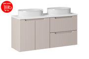 Set mobili bagno 120 cm con piano e 2 lavabi da appoggio Beyond Nova Cashmere 120 x 1401 x 40 cm