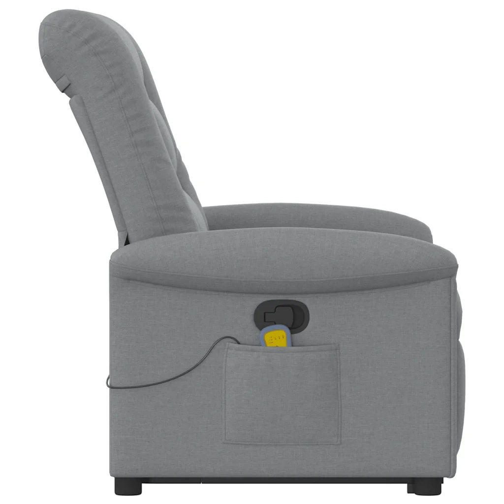 vidaXL Poltrona Alzapersona Massaggi Reclinabile Grigio Chiaro Tessuto