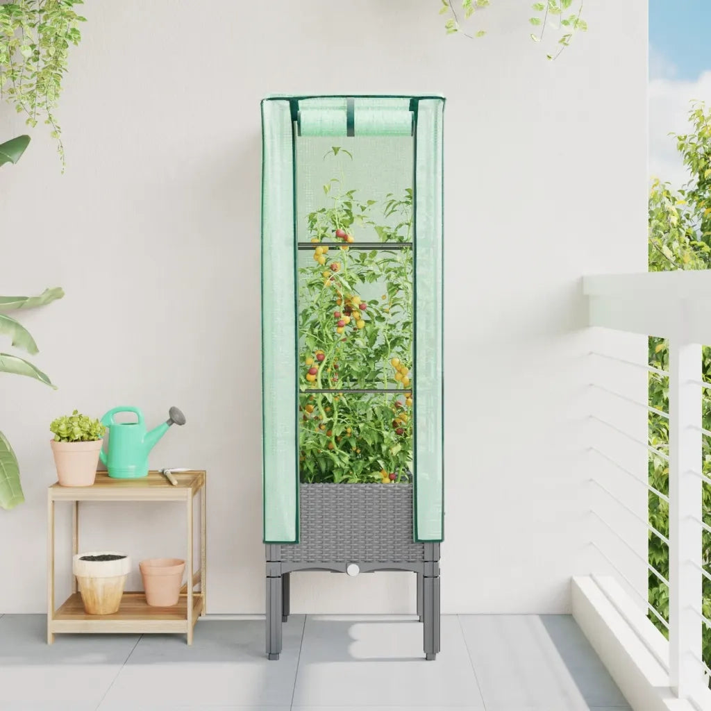 Fioriere | Cassetta per fiori | Letto Rialzato con Copertura Serra Effetto Rattan 40x40x140 cm