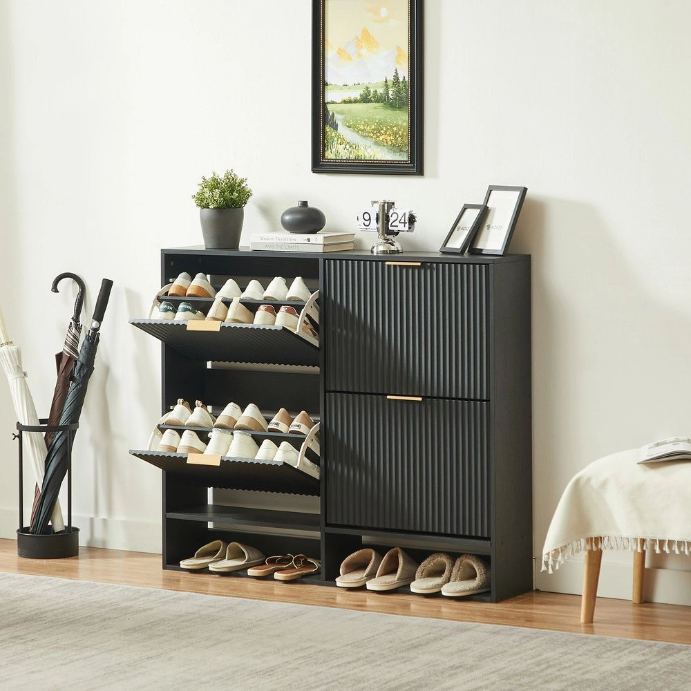 Scarpiera Slim con Ripiani ¨C MINIMAL ¨C Nero, 120x24 cm, Ingresso