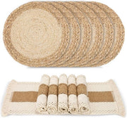 Set di tovaglie per tavola da 6 pezzi - Manufatti a mano - Cotone juta naturale - Tessuto impermeabile - Decorazione macramé - Stile rustico - Tavola da pranzo e cucina