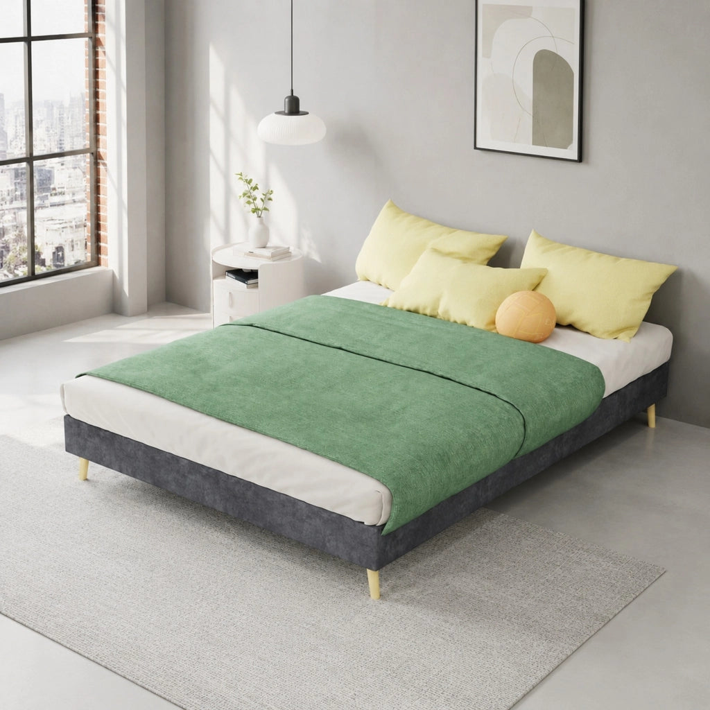 LETTO Piatto moderno 140x200 cm Grigio in tessuto e metallo
