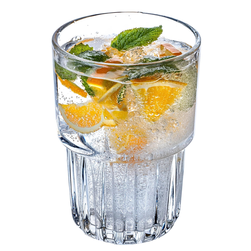 Set di 4 bicchieri KADAX per bevande fredde da 320 ml, con superficie a coste.