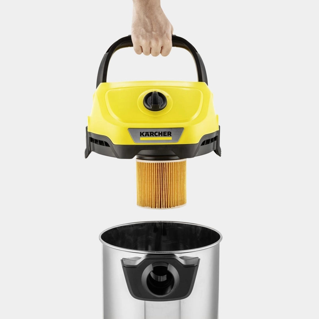 Kärcher WD 3-18 Aspirapolvere a Cilindro Secco e Bagnato 18V 5Ah 17 L 225 W Senza Fili IPX4 colore Giallo Acciaio Inox