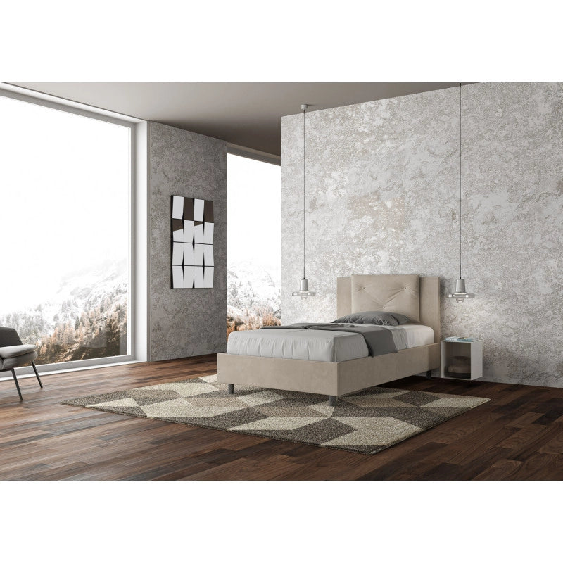 Letto imbottito Piazza e mezzo 110x190 cm Appia - Contenitore,Microfibra,Sabbia